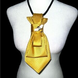 Yellow Polka Dot Cravat necktie Necklace with Bee Pin brooch